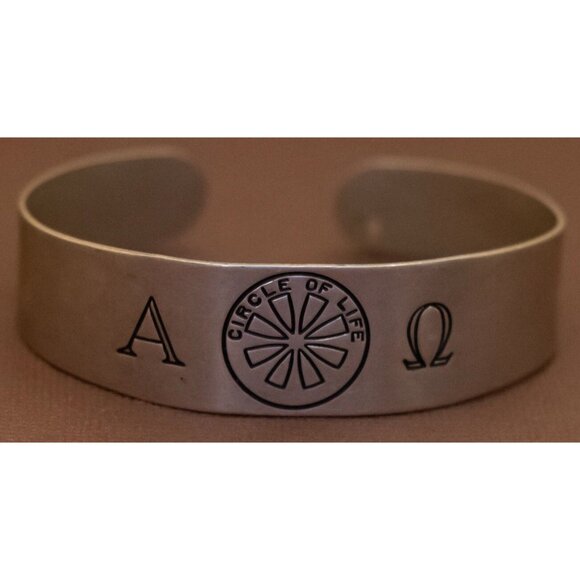 7 inch, Vintage Circle of Life Silver Tone Band Cuff Bracelet by RF Simons - U30 - Picture 2 of 3